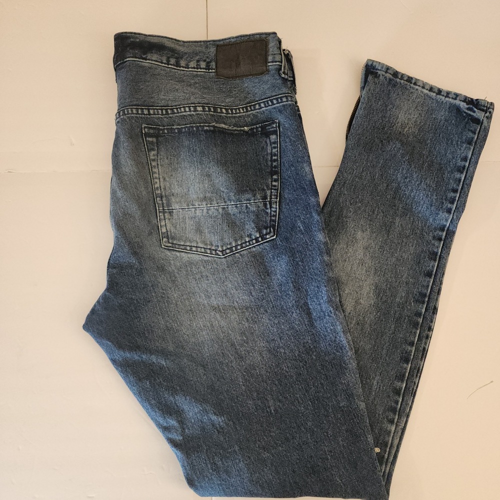 D36 PacSun Stacked Skinny Distressed Jeans Mens‎ 34x32 Ankle Zip Ripped Denim